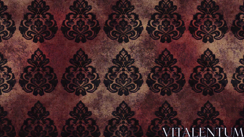 Vintage damask wallpaper pattern in dark red and black.