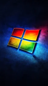 Glowing four-panel tech emblem on textured dark surface