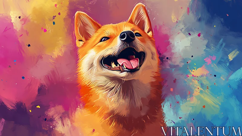 Digital dog portrait against abstract multicolor background.