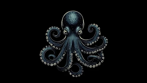 Bioluminescent octopus illustration with coiled tentacles
