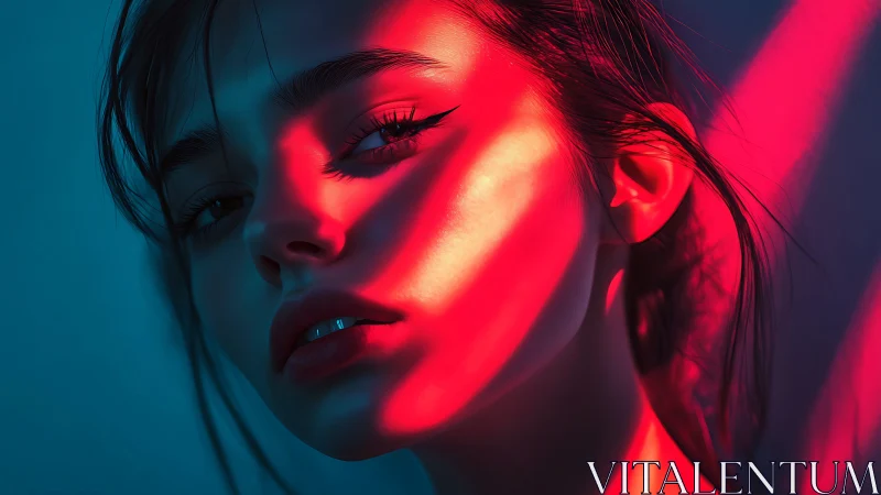 Neon-kissed portrait drifting between cyan hush and scarlet blaze.