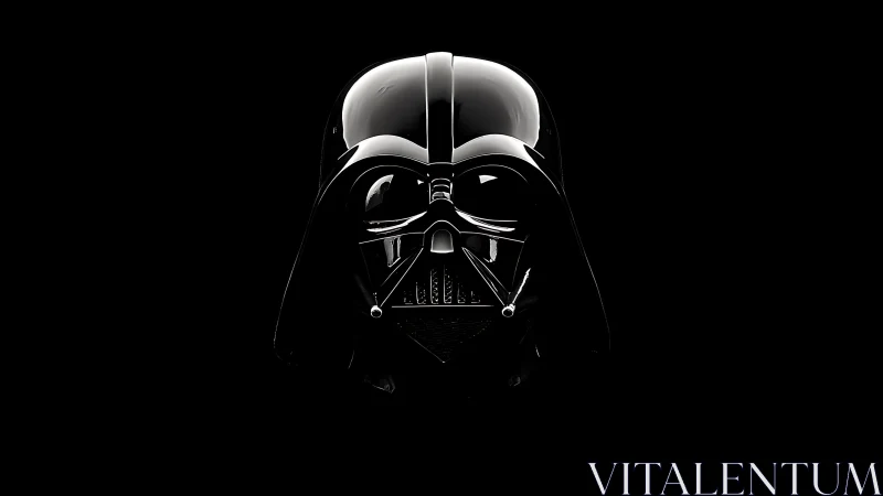 Iconic black sci‑fi helmet gleams against deep darkness.