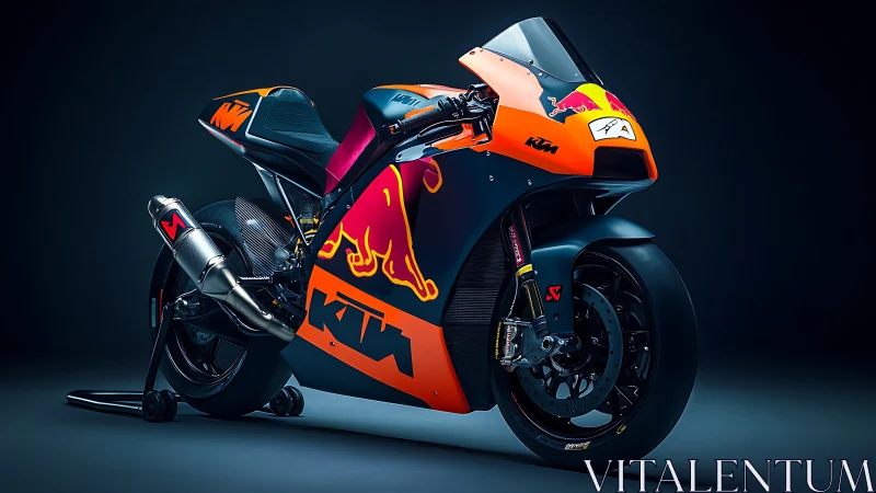 Neon-charged KTM race bike poised like a sprinting wildfire.