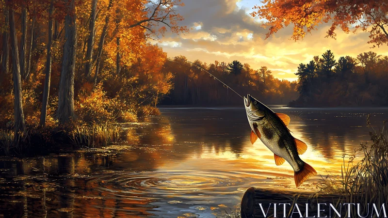 Golden autumn shoreline welcomes a joyful lake fishing moment