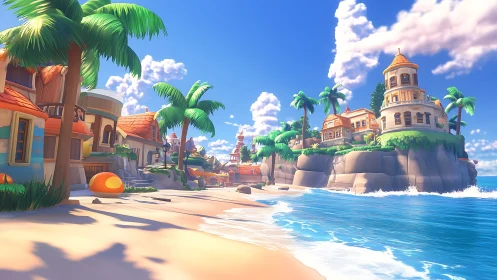 Coastal Village with Architecture on Seaside Bluff