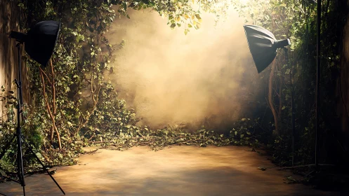 Studio jungle hush where softbox moons court wild ivy.