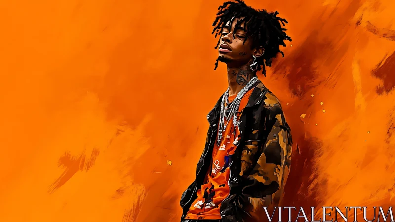 Stylish streetwear artist leans into vivid orange energy