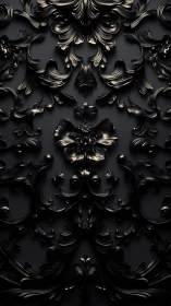 Black baroque ornamental relief pattern on dark surface.