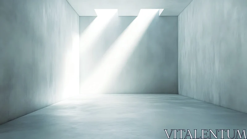 Empty concrete room shows light beams from ceiling openings