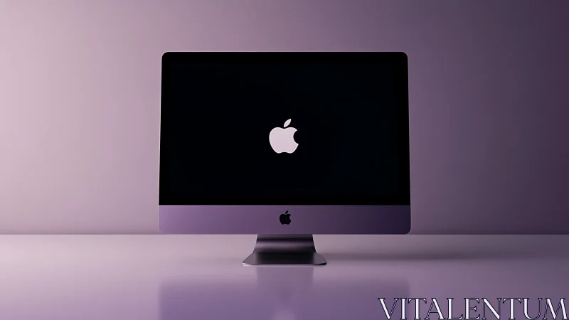 Sleek desktop computer glows in soft purple studio light.