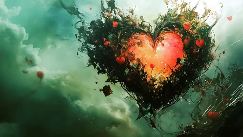 Luminescent Cardiac Form: Digital Composite with Organic Fragmentation Aesthetic