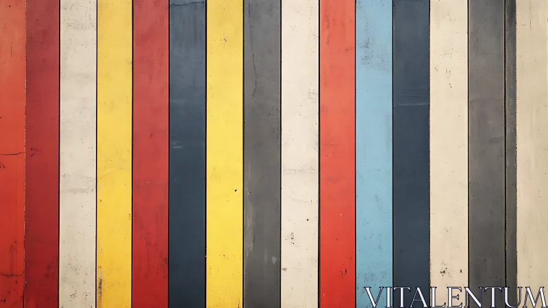 Vertical colored wooden planks form balanced striped pattern