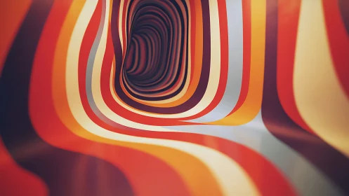Retro ripple tunnel of molten stripes curling inward.