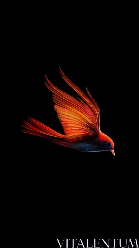Digital painting of luminous red bird in minimalist void.