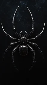 Monochrome frontal view of detailed spider silhouette.