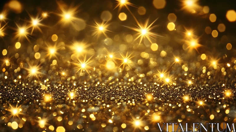 Photorealistic golden bokeh field with starburst highlights.