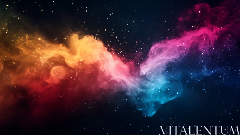 Dreamy rainbow nebula swirling softly through starlit space.