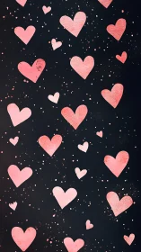 Coral-Pink Heart Constellation on Noir Background with Metallic Accents
