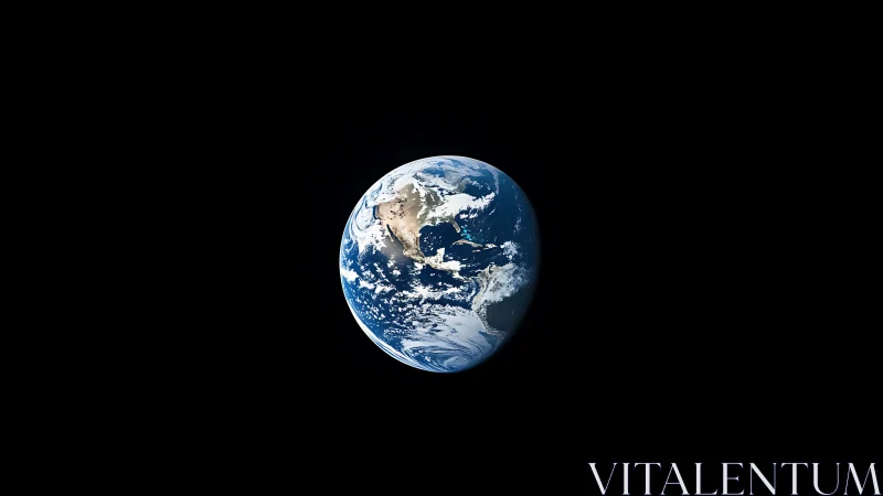 Earth floats in deep black space with visible cloud bands