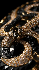 Gilded swirls of black crystal in intimate close-up view.