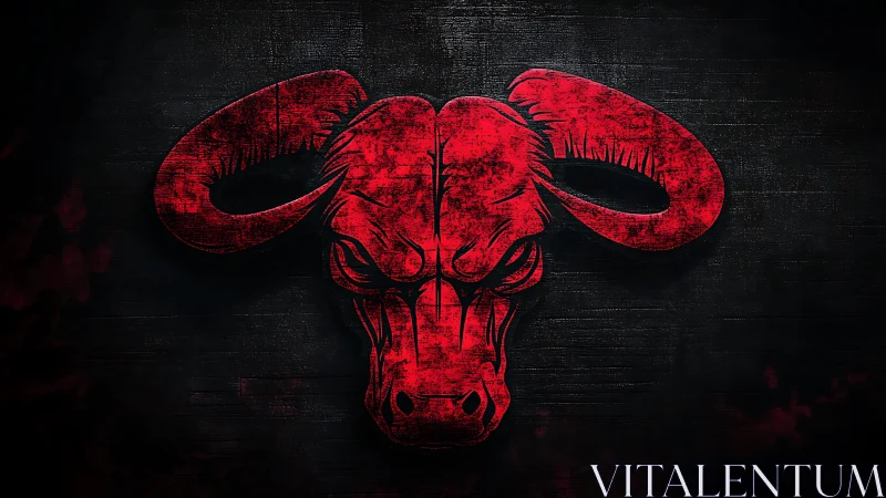 Red grunge bull emblem on dark textured background design.