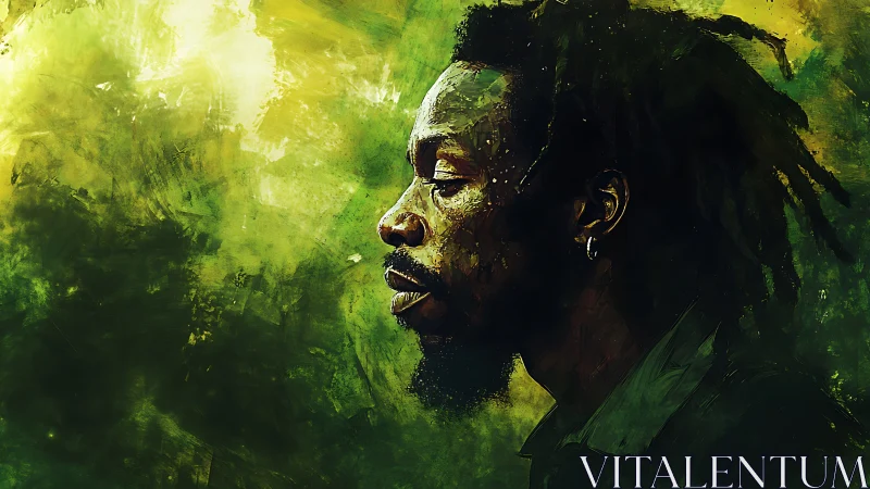 Emerald reverie portrait of a man adrift in painted light.