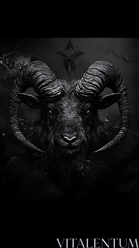 Midnight horned sentinel emerging from obsidian shadow.