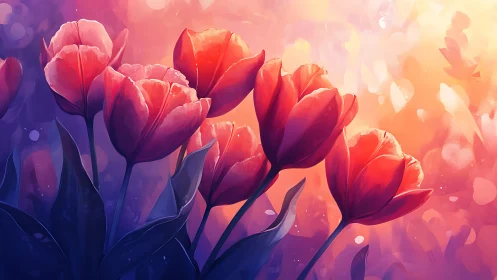 Luminescent Tulip Specimens with Chromatic Gradient Rendering Technique