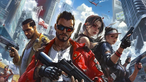 Cybernetic street enforcers in high-density neon megacity.