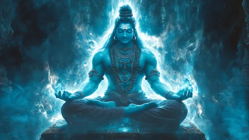 Azure cosmic yogi crowned in flame bright stillness.