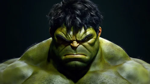 3D green humanoid brute portrait under dramatic light.