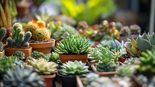 Succulent and cactus collection rendered in shallow depth of field