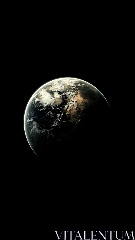 Terminator line divides illuminated Earth hemisphere in space