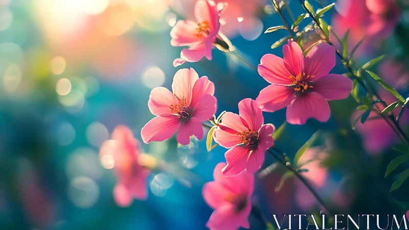 Pink cosmos flowers with soft bokeh background