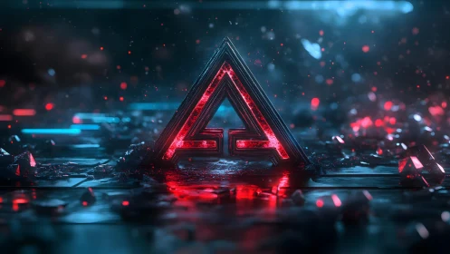 Futuristic Glowing Triangle Symbol in Neon Cyberpunk Style.