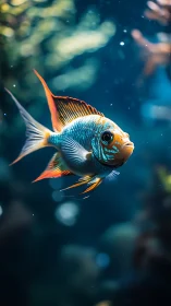 Brilliant tropical fish glides gently through a glowing reef