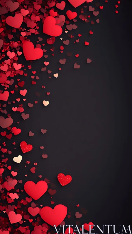 Cascading Red Hearts Against Dark Background.