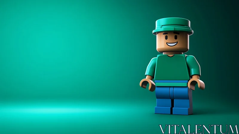 Smiling teal brick hero poses boldly in a studio glow