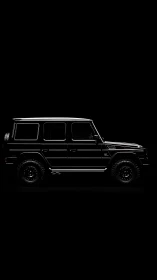 Sleek black SUV silhouette emerges from a deep midnight void