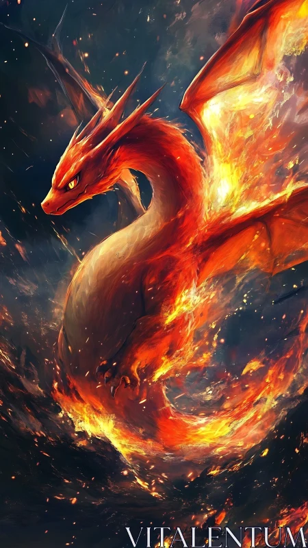 Inferno dragon coils through blazing vortex of fire.