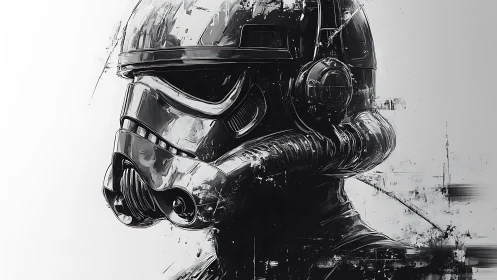 Helmeted sci-fi soldier rendered in monochrome digital profile