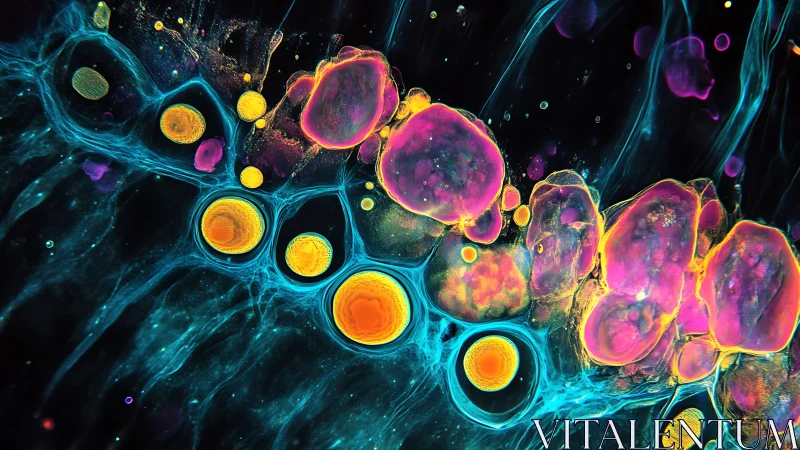 Neon cell chorus drifting through an electric cosmic tide.