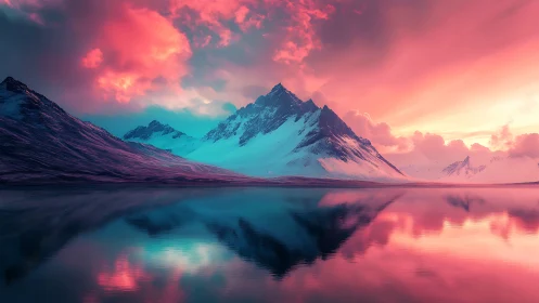 Radiant snow peaks welcome a dreamy mirror lake sunset