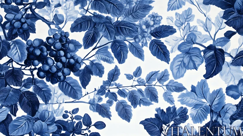 Monochrome grapevine foliage rendered in detailed botanical ink