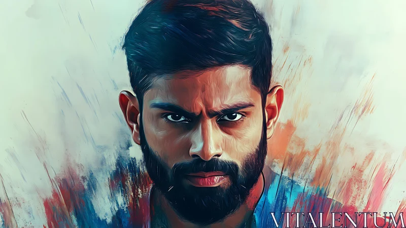 Intense male portrait with dynamic abstract brushwork