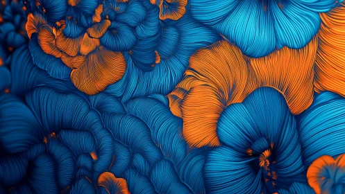 Flowing blue and orange petals in cozy abstract motion.