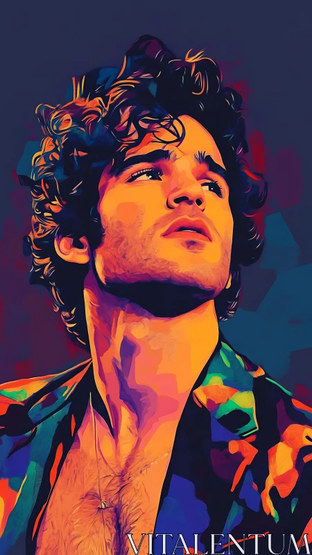 Vibrant pop art portrait captures a confident upward gaze