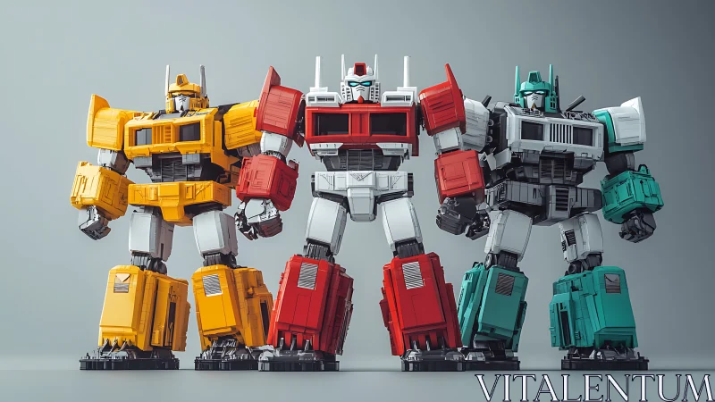 Triple mecha lineup showcases articulated toy robot engineering