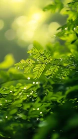 Backlit fern leaves form a luminous macro forest plane