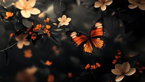 Midnight garden lets a ember-bright butterfly ignite dreams